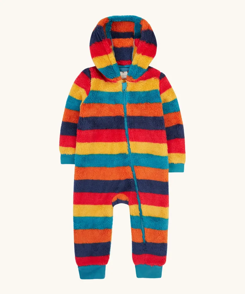 Frugi Cosy Ted Snuggle Suit - Autumn Stripe 1