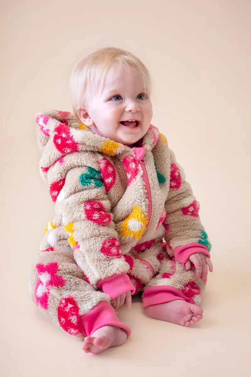 Frugi Cosy Ted Snuggle Suit - Mushroom Field 2