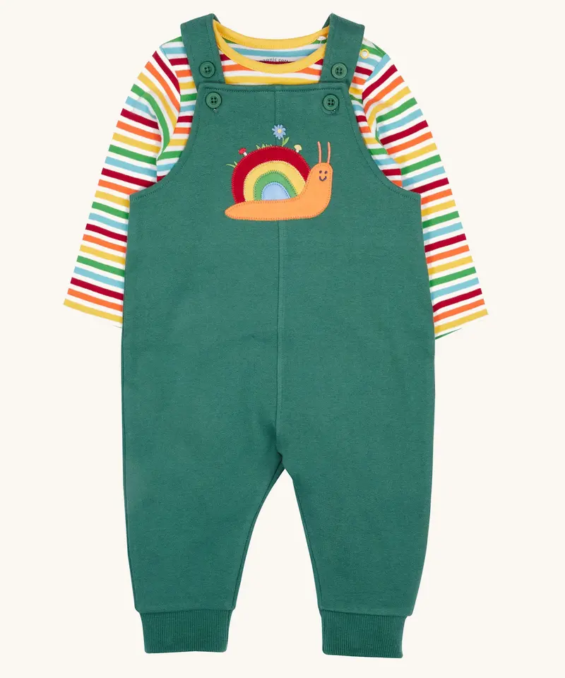Frugi Coverack Dungaree Outfit - Green / Snail 1