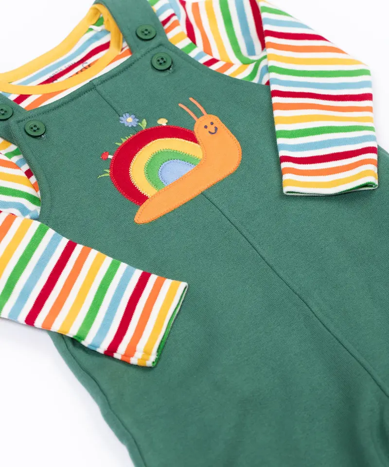 Frugi Coverack Dungaree Outfit - Green / Snail 2