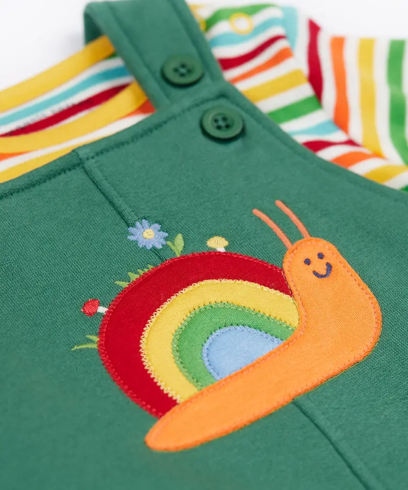 Frugi Coverack Dungaree Outfit - Green / Snail 3