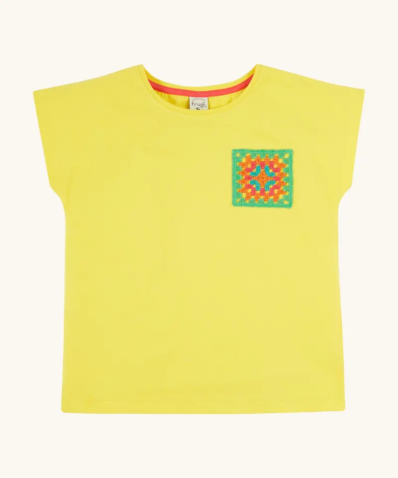 Frugi Crochet Pocket T-Shirt - Welly Yellow 1