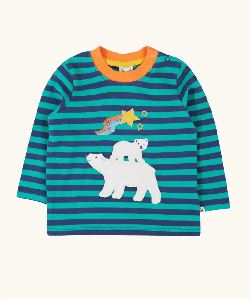 Frugi Discovery Applique Top - Stripe / Polar Bear 1