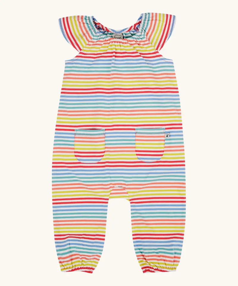 Frugi Dory Playsuit - Cornflower Rainbow Stripe 1