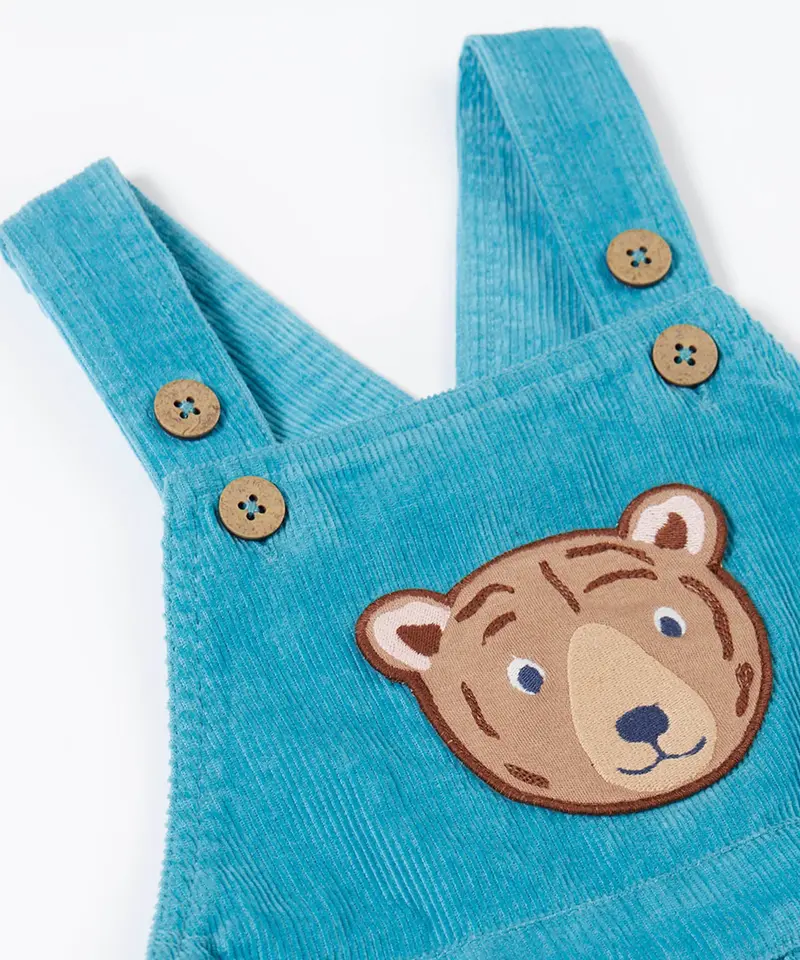 Frugi Durgan Cord Dungarees - Boat Blue / Bear 3