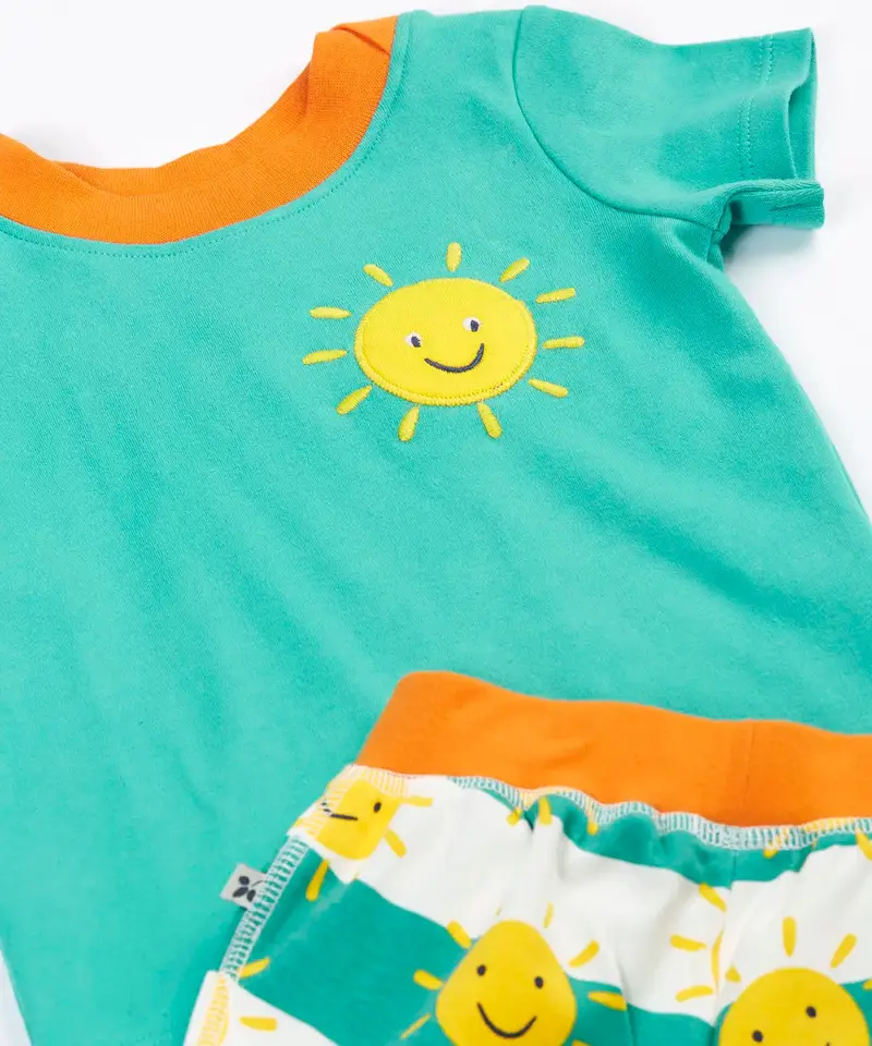 Frugi Easy On Outfit - Pacific Aqua / Sunshine 2