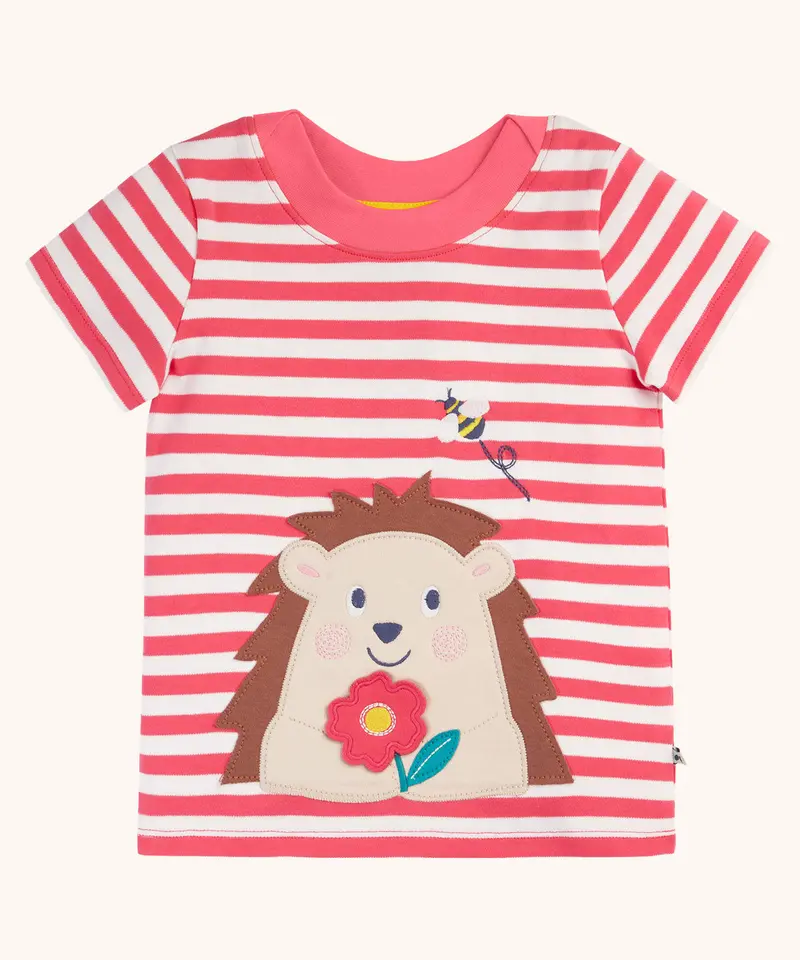Frugi Easy On T-Shirt - Rhubarb Stripe / Hedgehog 1