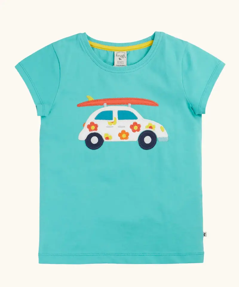 Frugi Elise Applique T-Shirt - Pacific Aqua / Car 1