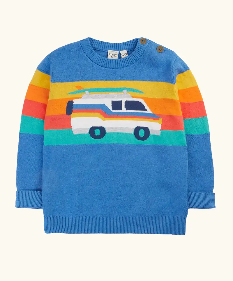 Frugi Elwood Knitted Jumper - Cobalt / Campervan 1