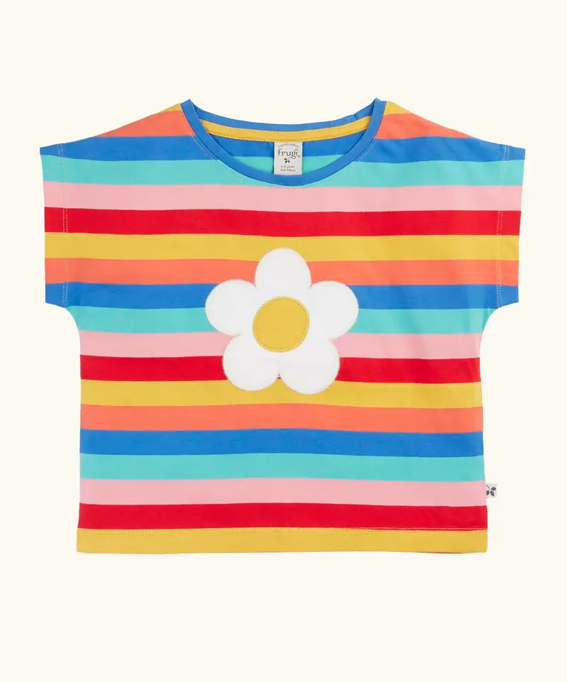 Frugi Fiona Applique T-Shirt - Rainbow Stripe / Flower 1