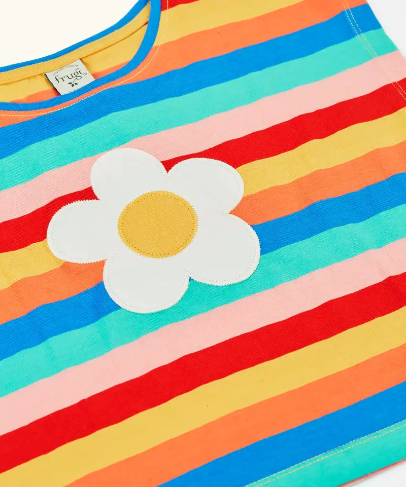 Frugi Fiona Applique T-Shirt - Rainbow Stripe / Flower 2