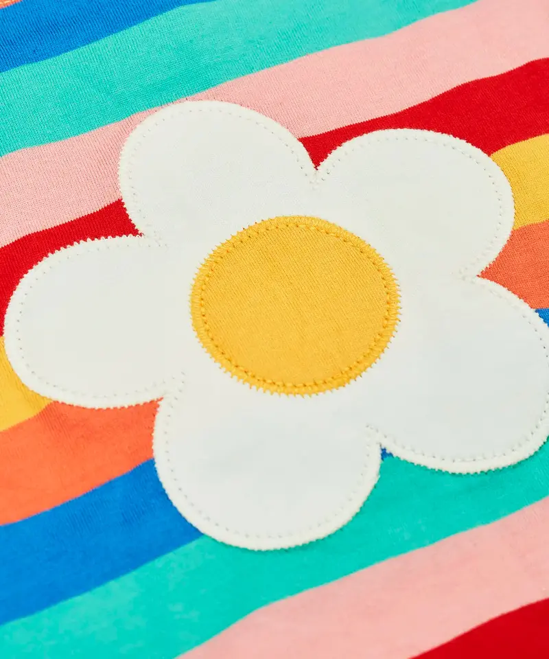 Frugi Fiona Applique T-Shirt - Rainbow Stripe / Flower 3
