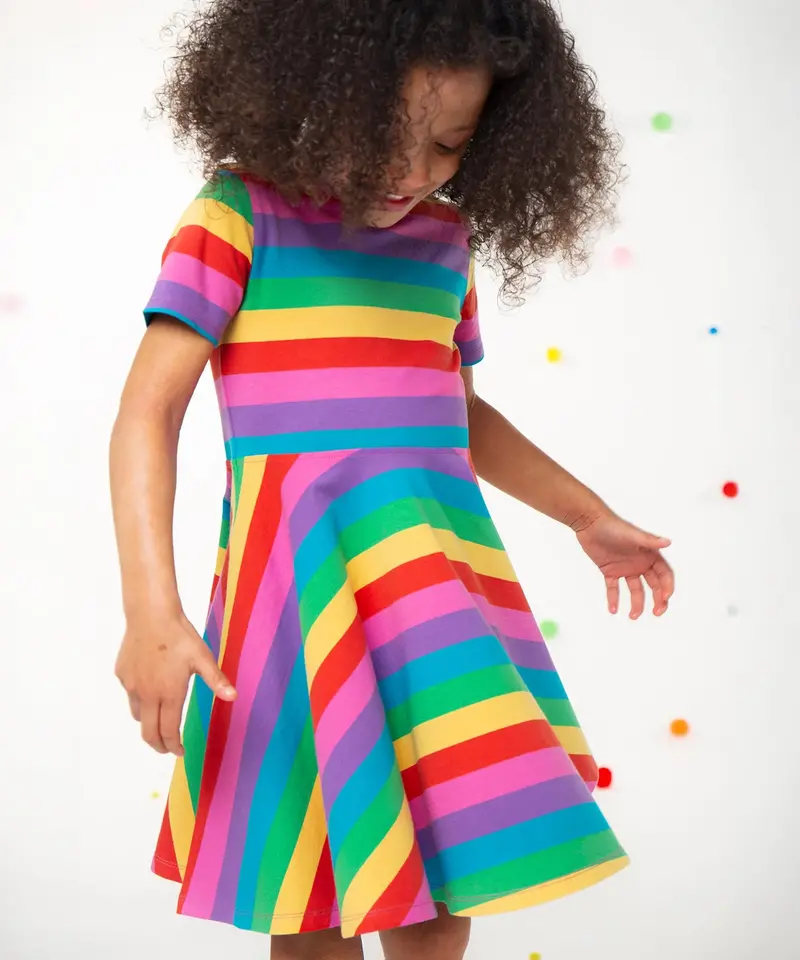 Frugi Foxglove Rainbow Sofia Skater Dress 3