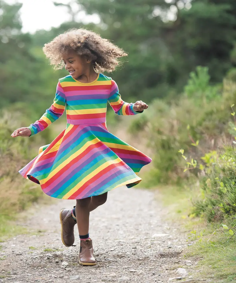 Frugi Foxglove Rainbow Sofia Skater Dress 4