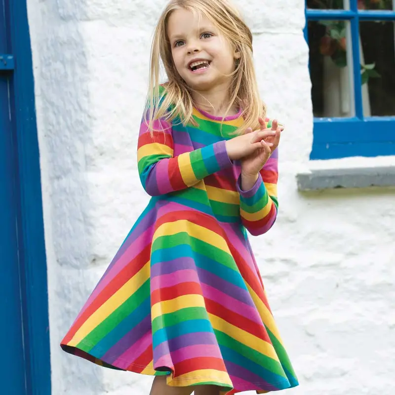 Frugi Foxglove Rainbow Sofia Skater Dress 5