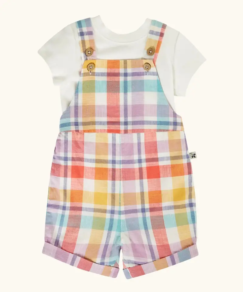 Frugi Freddie Dungaree Outfit - Springtime Check 1