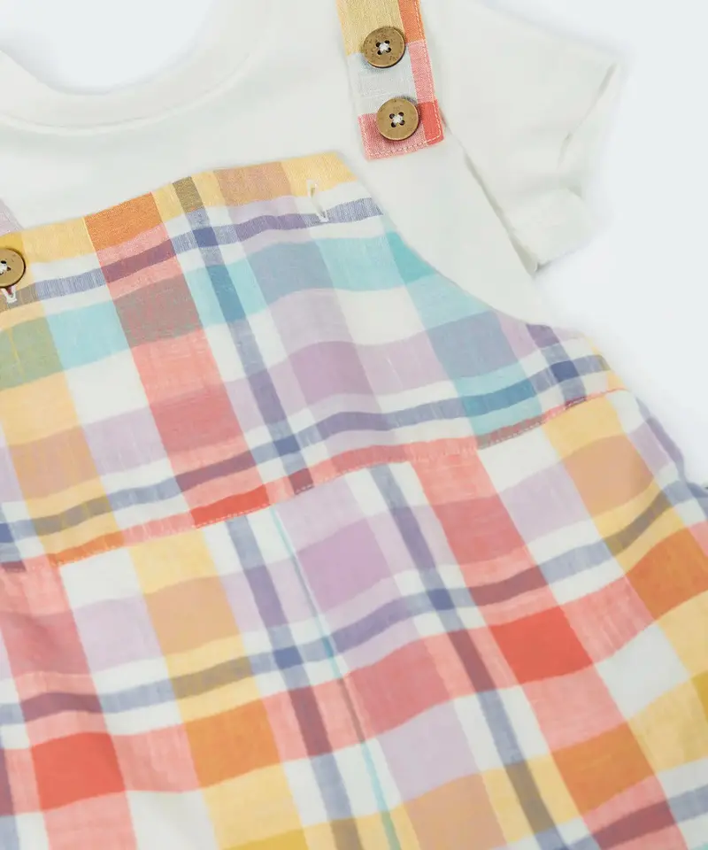 Frugi Freddie Dungaree Outfit - Springtime Check 3