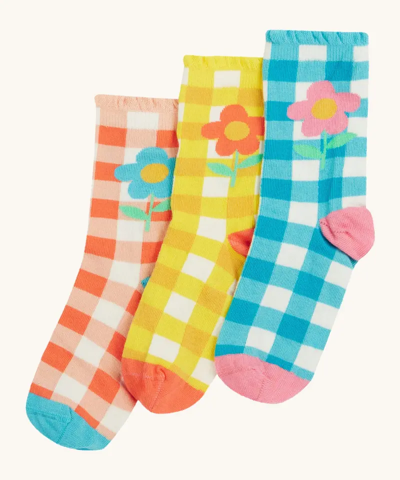 Frugi Freya Frilled Socks 3 Pack - Gingham 1