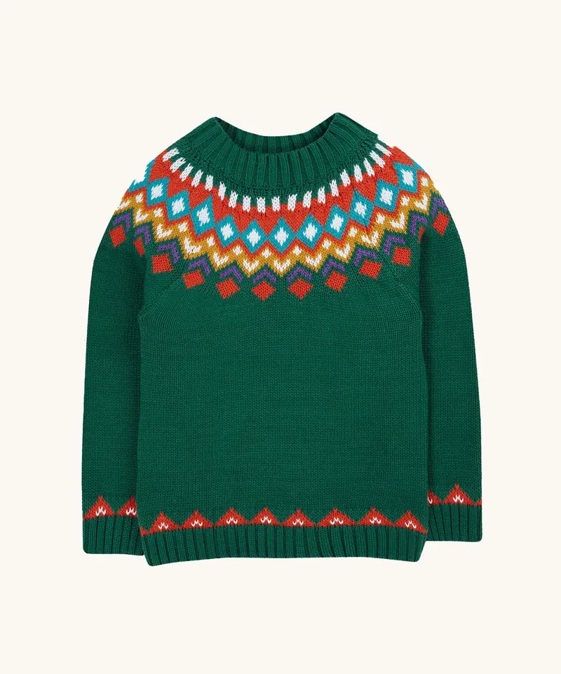 Frugi Fyfe Knitted Festive Jumper - Green / Fair Isle 1