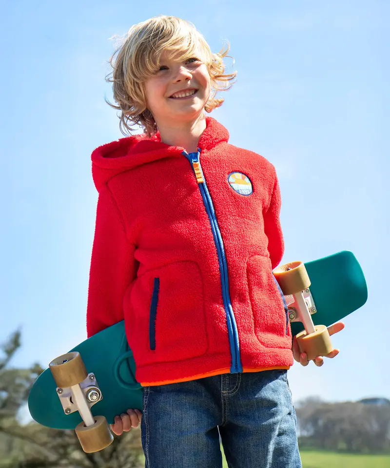 Frugi Glen Ted Fleece Jacket - Red / Happy 2