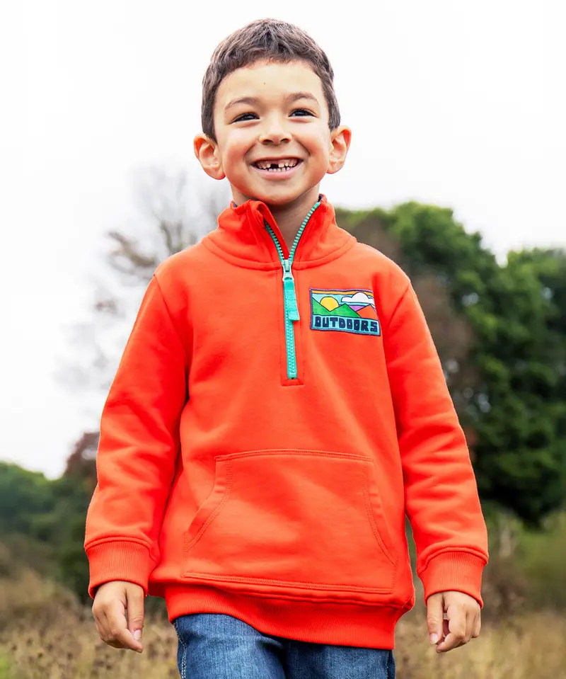 Frugi Handy Half Zip Sweatshirt - Papaya / Outdoors 2