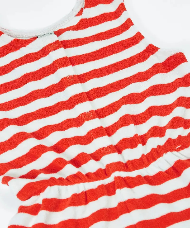 Frugi Harlyn Towelling Playsuit - Papaya Stripe 4