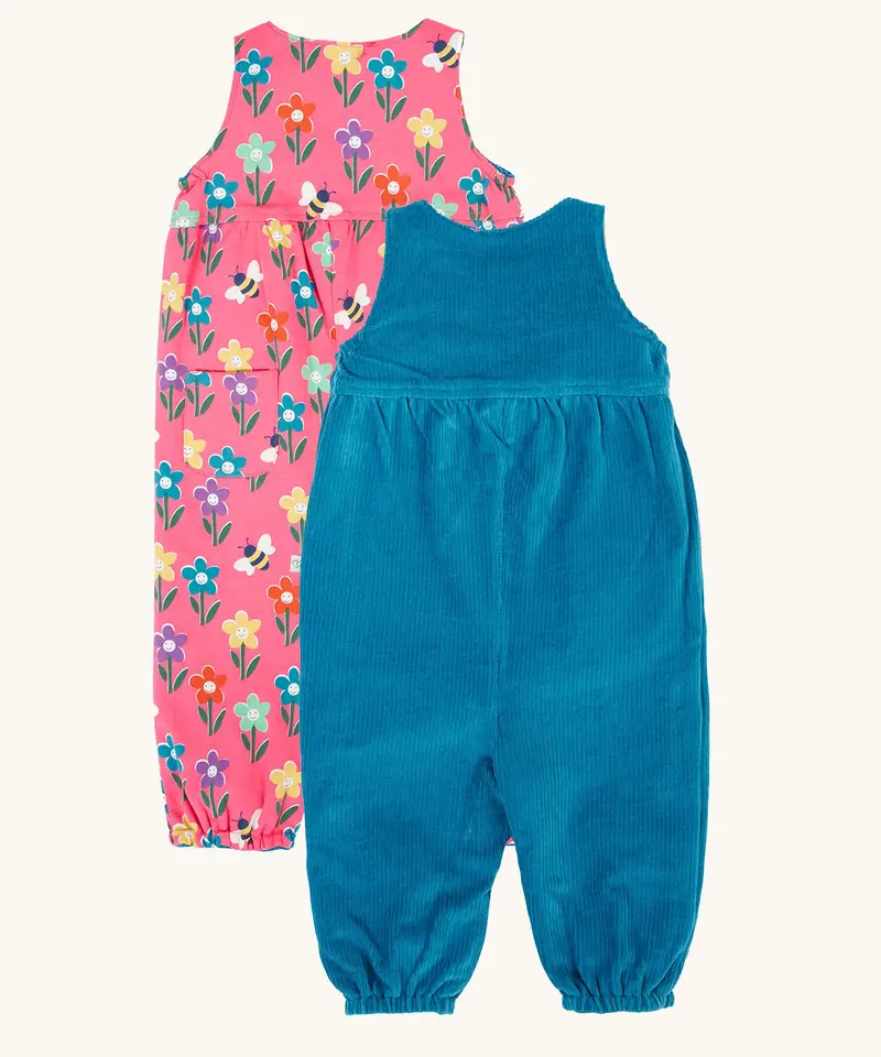 Frugi Helen Reversible Dungarees - Blue / Fun Flowers 2