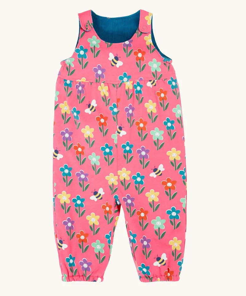 Frugi Helen Reversible Dungarees - Blue / Fun Flowers 3
