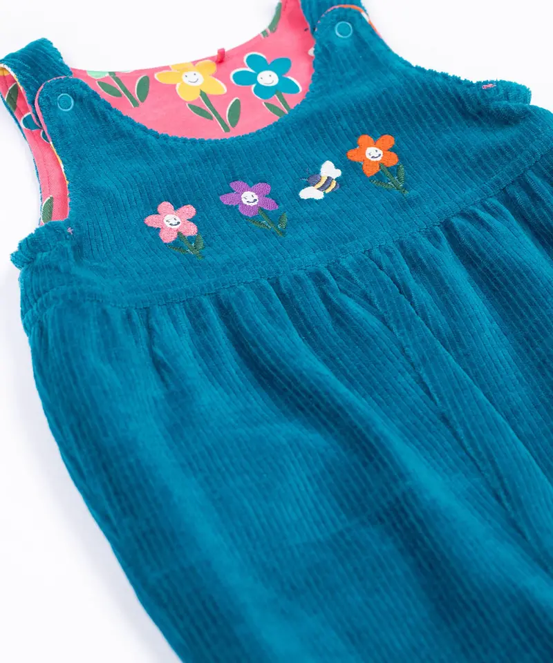 Frugi Helen Reversible Dungarees - Blue / Fun Flowers 5