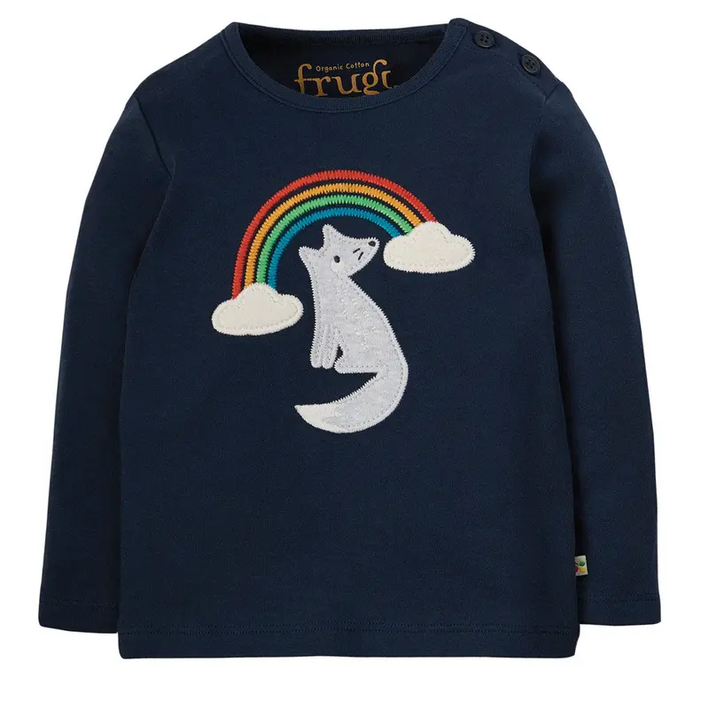 Frugi Indigo/Wolf Button Applique Top 1
