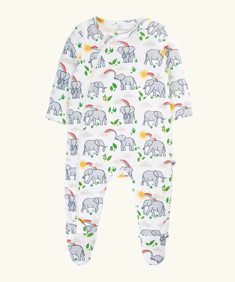 Frugi Kimono Zip Babygrow - Elephant Plains 1