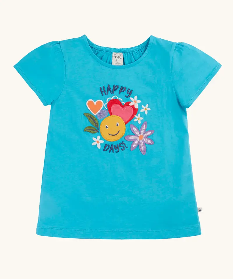 Frugi Lia Applique T-Shirt - Tropical Sea / Happy 1