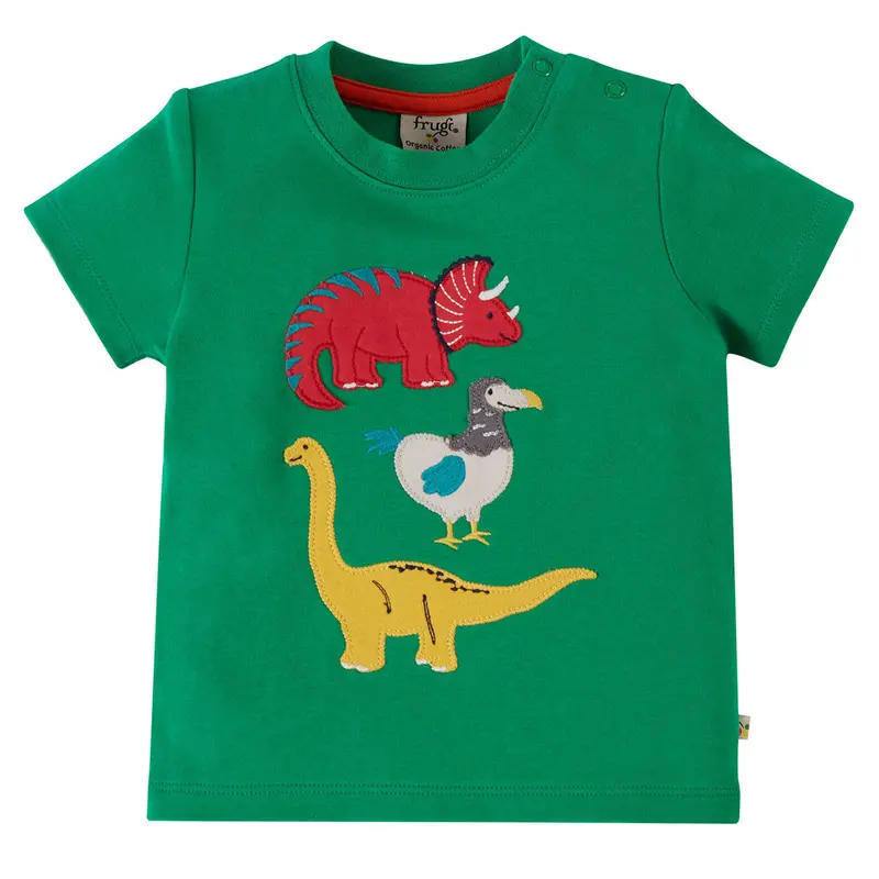 Frugi Little Creature Applique Top Green Dinos 1