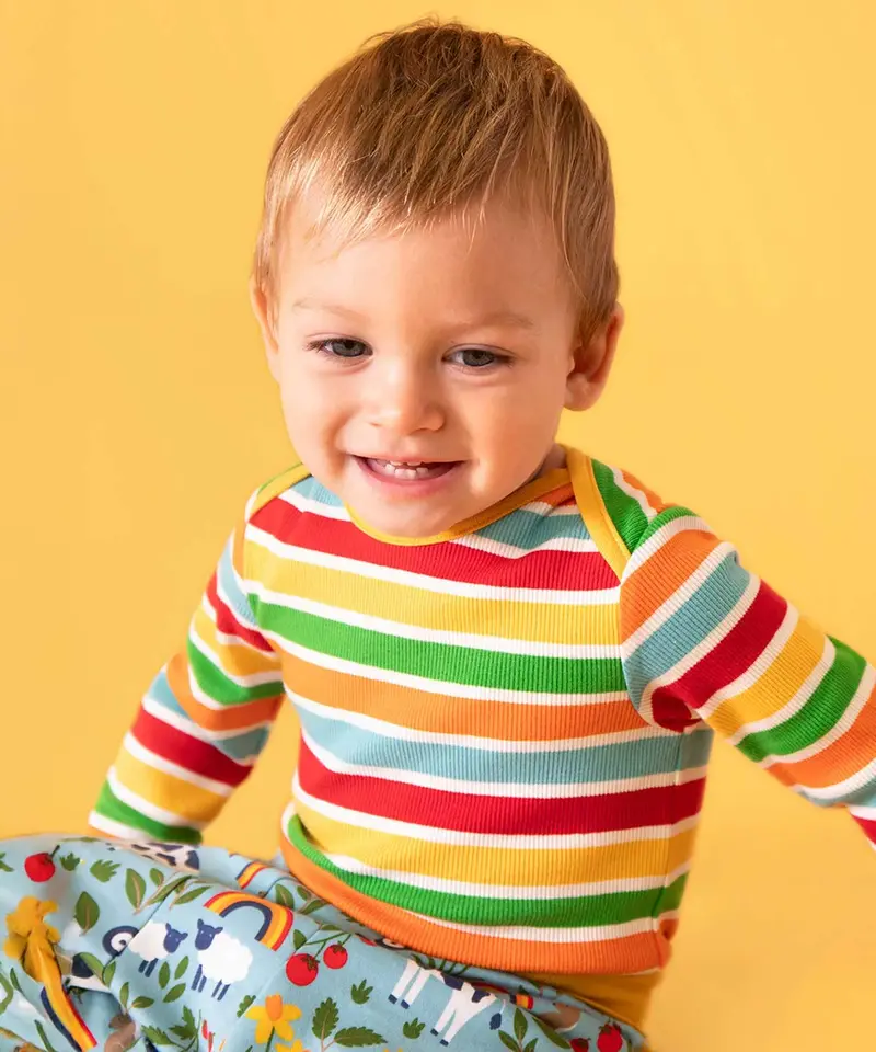 Frugi Little Rib Baby Body 2 Pack - Happy Stripe / Bumblebee 2