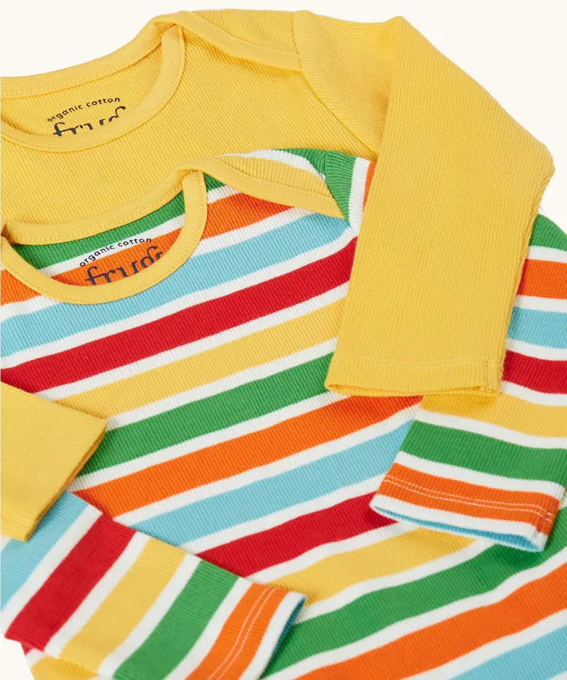 Frugi Little Rib Baby Body 2 Pack - Happy Stripe / Bumblebee 3