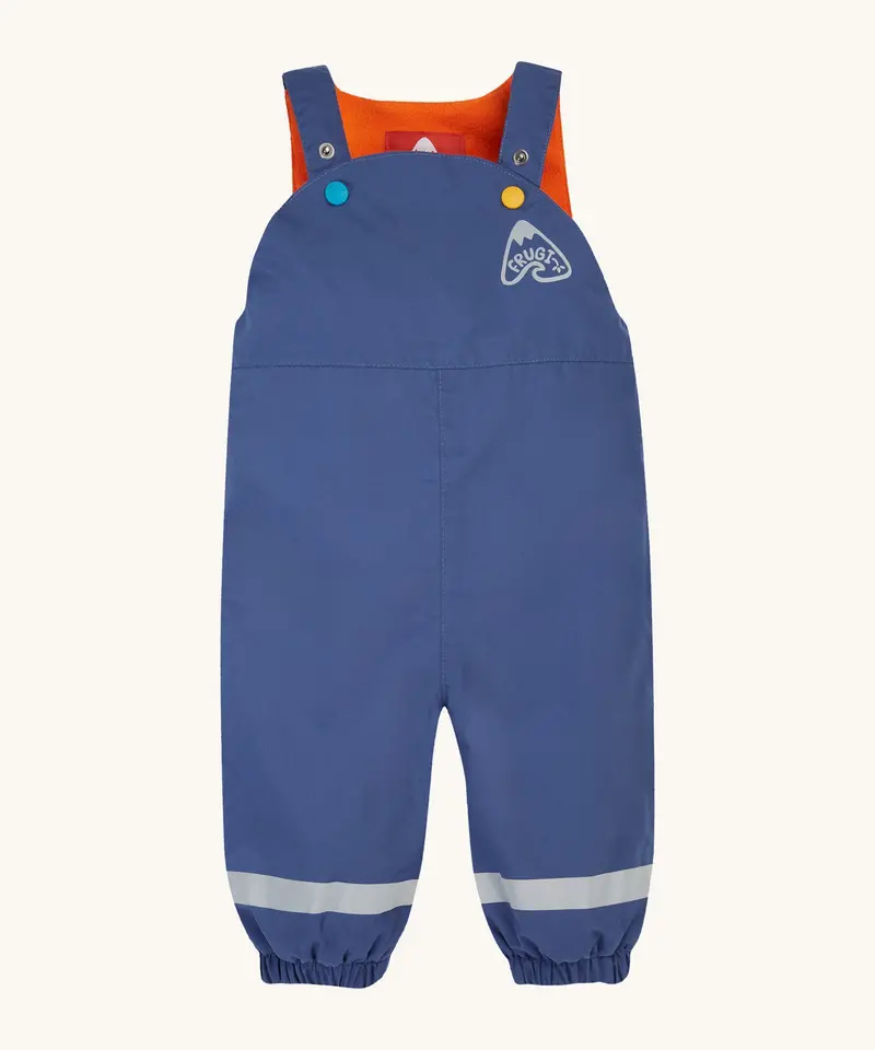 Frugi Little Waterproof Dungarees - Navy Orange 1