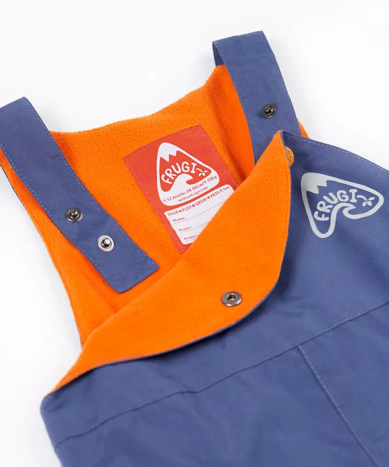 Frugi Little Waterproof Dungarees - Navy Orange 5