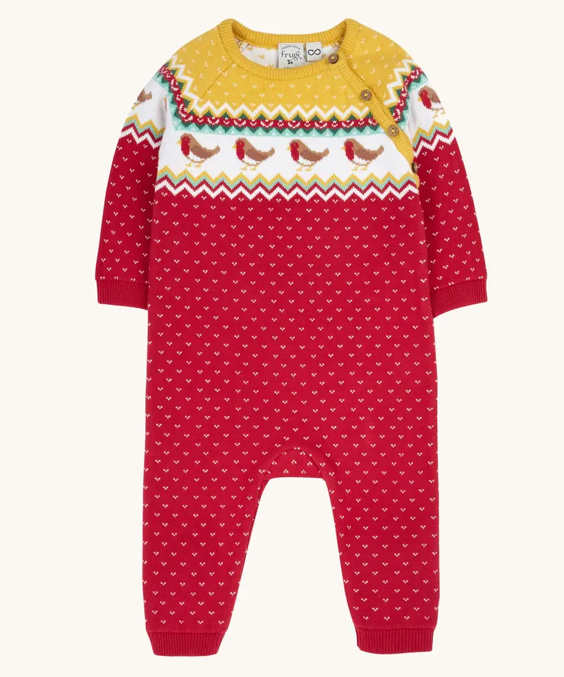 Frugi Lumi Knitted Romper - Festive Fair Isle 1