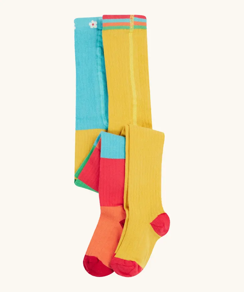 Frugi Norah Tights 2 Pack - Bumblebee / Colour Block 1