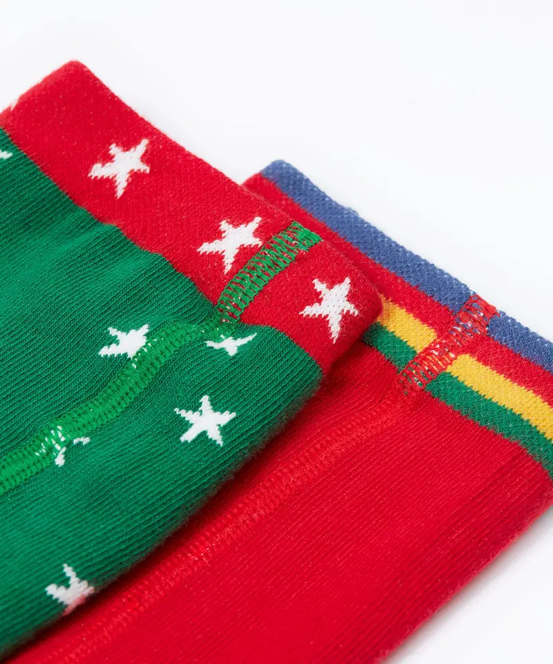 Frugi Norah Tights 2 Pack - Green Robin / Red 4