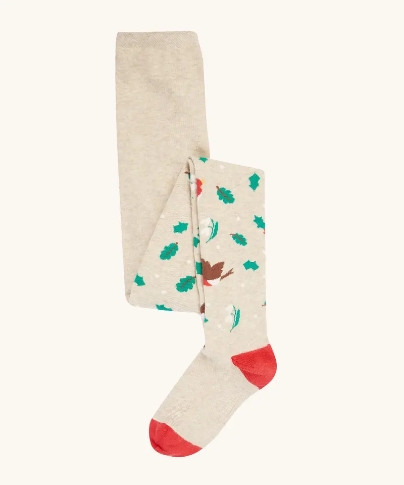 Frugi Norah Tights 2 Pack - Oatmeal Robin/Red 1