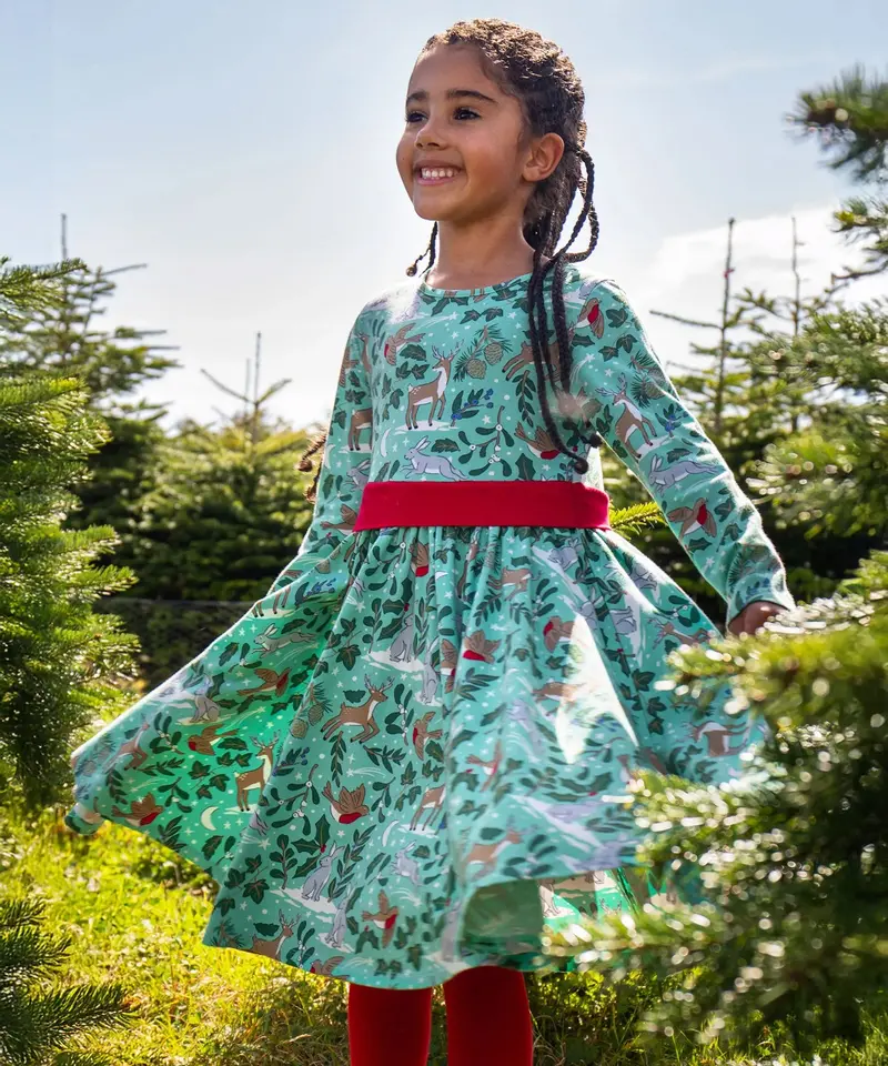 Frugi Party Skater Dress - Festive Forest 2