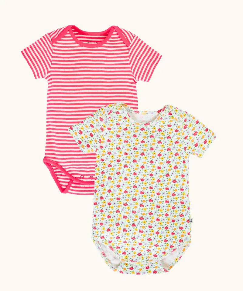 Frugi Pip Pointelle Baby Bodies 2 Pack - Ditsy Floral / Stripe 1