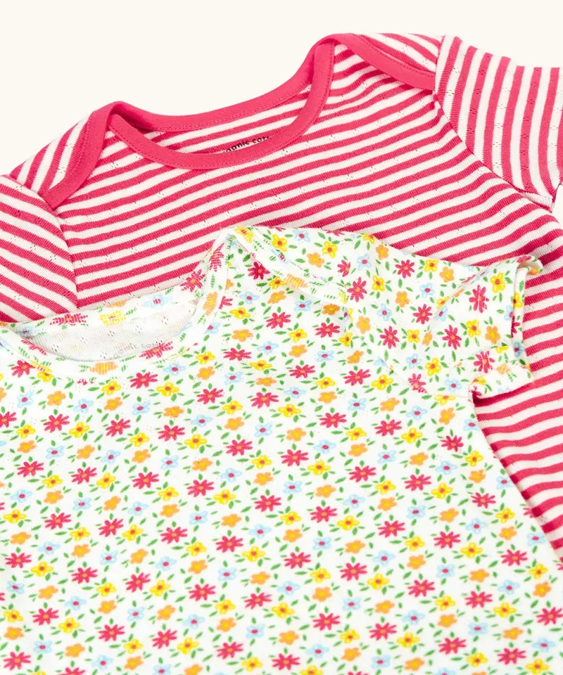 Frugi Pip Pointelle Baby Bodies 2 Pack - Ditsy Floral / Stripe 4