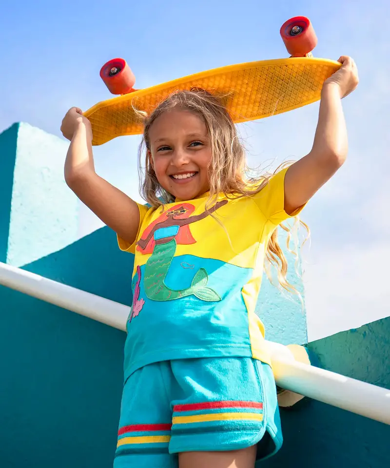 Frugi Poldhu Panel T-Shirt - Hotchpotch / Mermaid 2