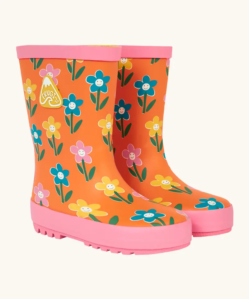 Frugi Puddle Buster Wellington Boots - Fun Flowers 1