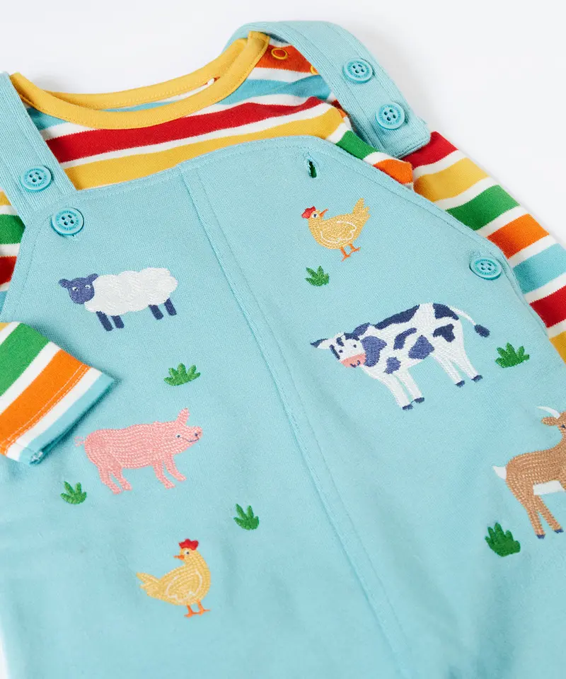 Frugi Rae Dungaree Outfit - Happy Stripe / Farm 2