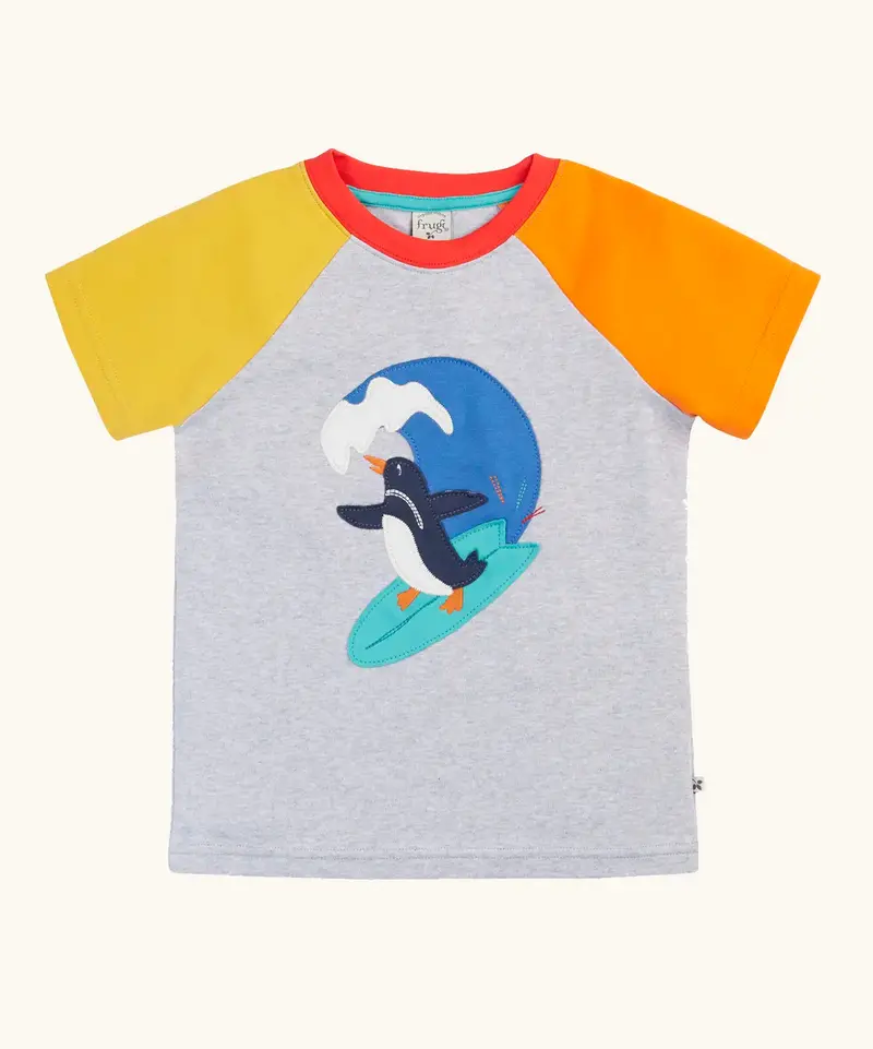 Frugi Renny Circulr T-Shirt - Grey Marl / Surf 1