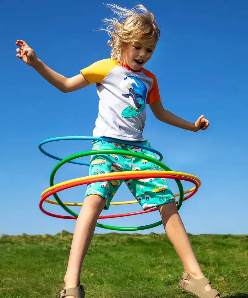 Frugi Renny Circulr T-Shirt - Grey Marl / Surf 2