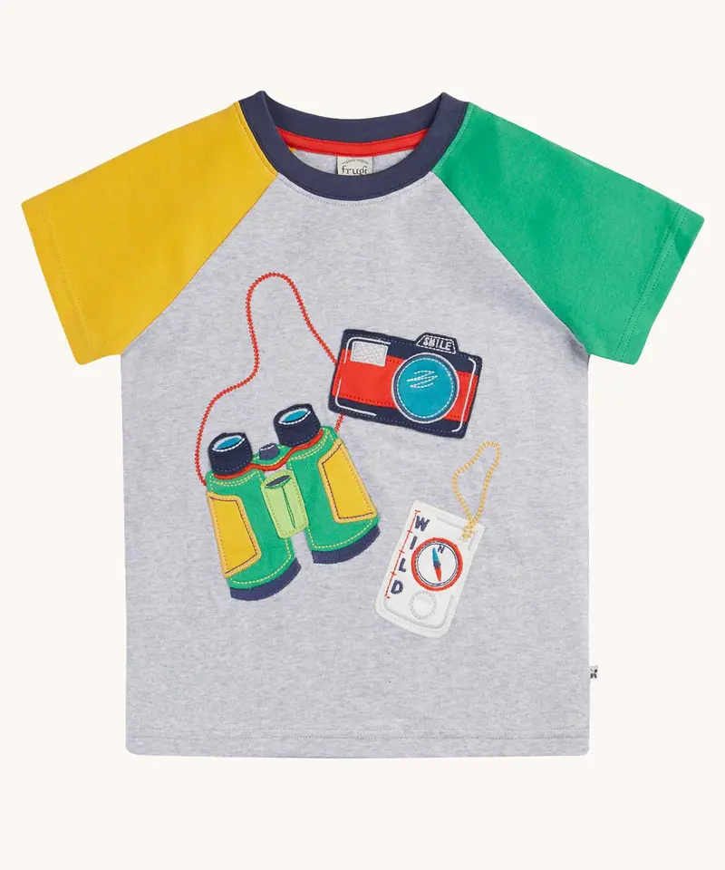 Frugi Renny Raglan T-Shirt - Grey Marl / Adventure 1